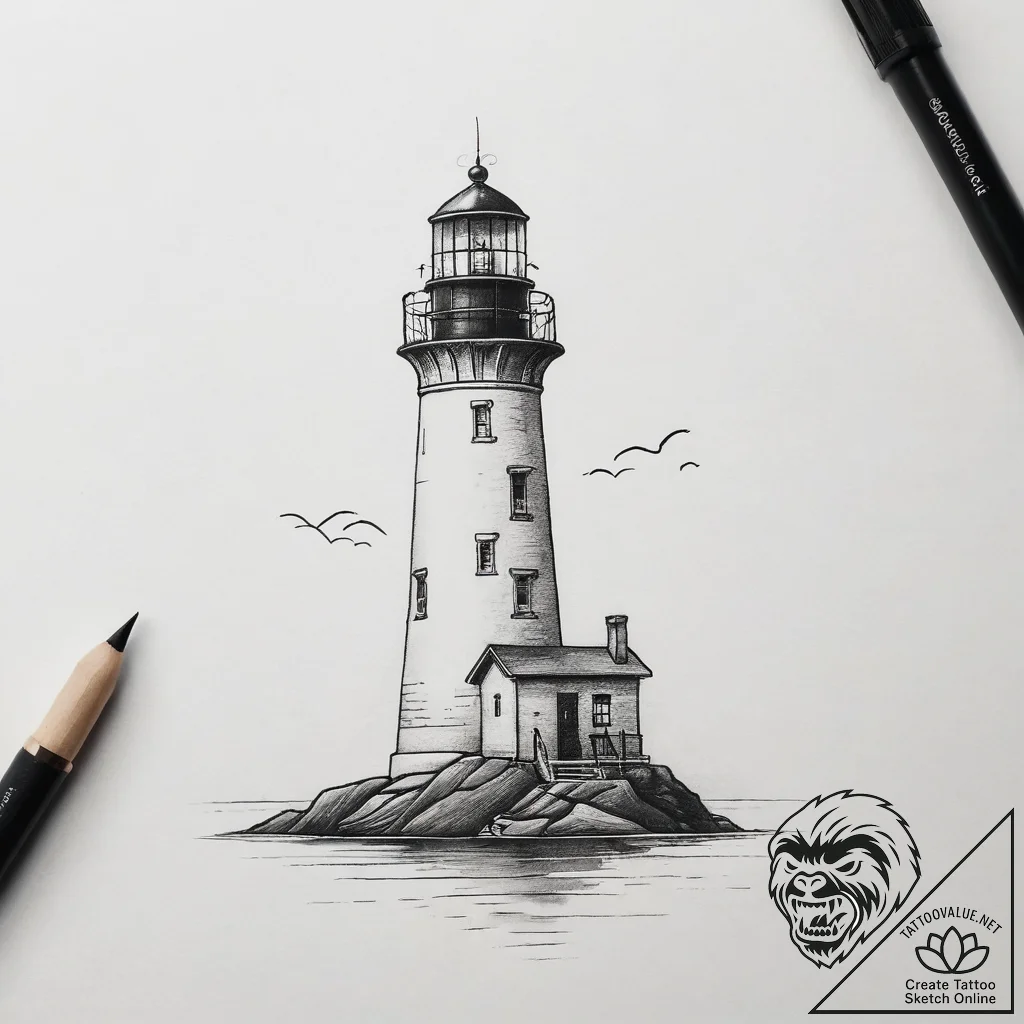 Lighthouse - tattoo sketch (№1753715148_0, 28.07.2025 15:05) — tattoovalue.net