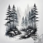 Tattoo design a misty, dreamlike pathway thro… – tattoo sketch (№1753716729_0, 28.07.2025 15:32) — tattoovalue.net