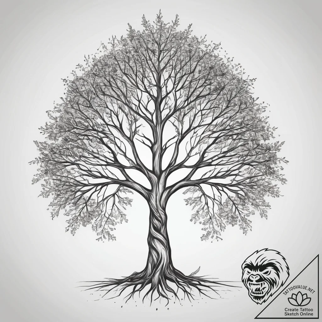 Tattoo design a forest of varied trees, each... - tattoo sketch (№1753717323_0, 28.07.2025 15:42) — tattoovalue.net