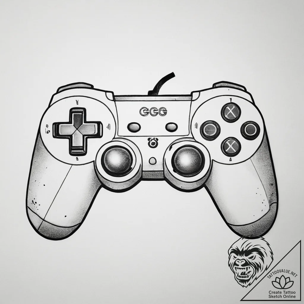 Tattoo design a gaming controller with a "gg"... - tattoo sketch (№1753717519_0, 28.07.2025 15:45) — tattoovalue.net
