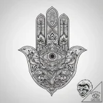 Tattoo design a traditional ‘hamsa’ hand with… – tattoo sketch (№1753737935_0, 28.07.2025 21:25) — tattoovalue.net