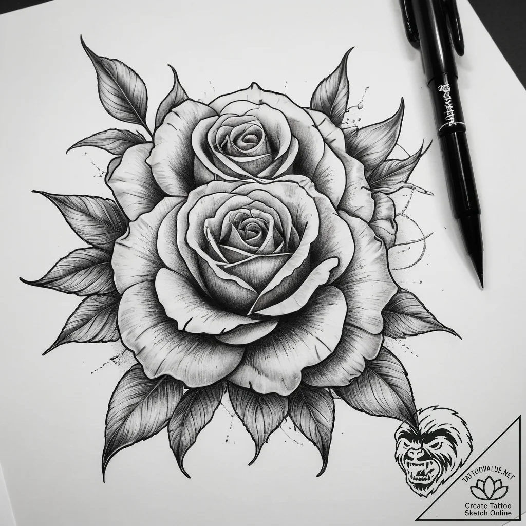 Tattoo sketch a blooming flower bud and a ful... - tattoo sketch (№1753738061_0, 28.07.2025 21:27) — tattoovalue.net