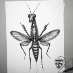 A praying mantis in a martial arts pose, tatt… – tattoo sketch (№1753738579_0, 28.07.2025 21:36) — tattoovalue.net