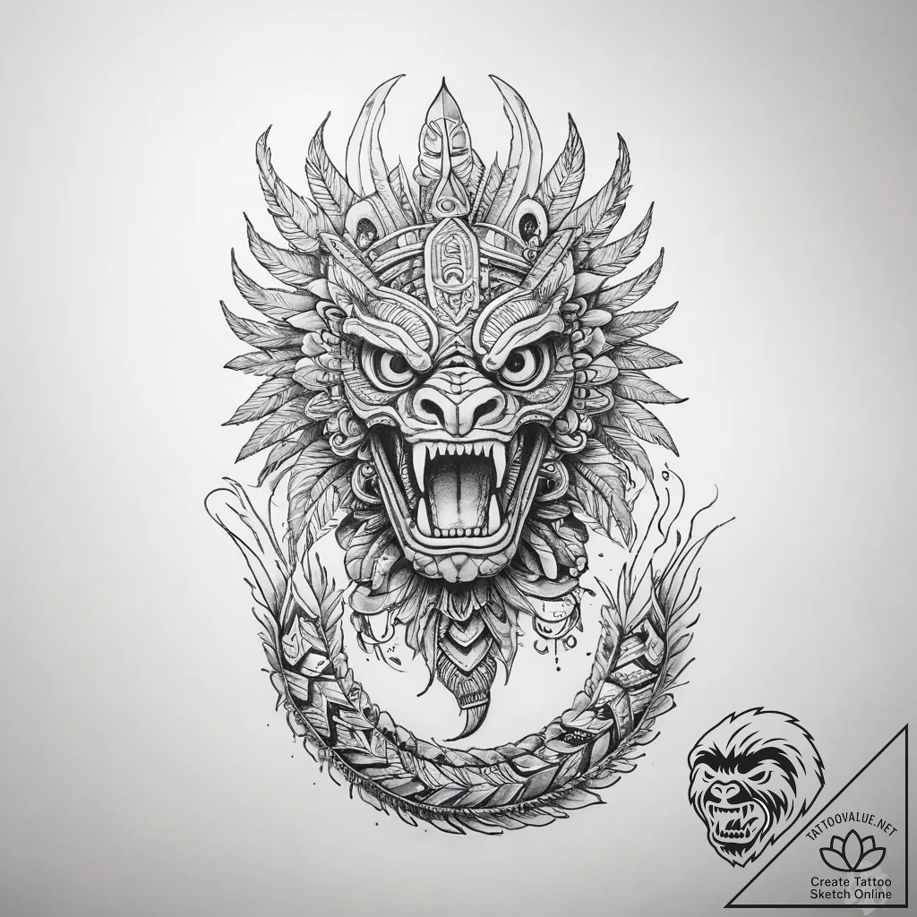 Aztec feathered serpent (quetzalcoatl) - tattoo sketch (№1753739753_0, 28.07.2025 21:55) — tattoovalue.net
