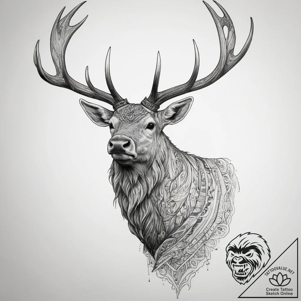 Tattoo design a powerful bull elk bugling, fo... - tattoo sketch (№1753740538_0, 28.07.2025 22:08) — tattoovalue.net