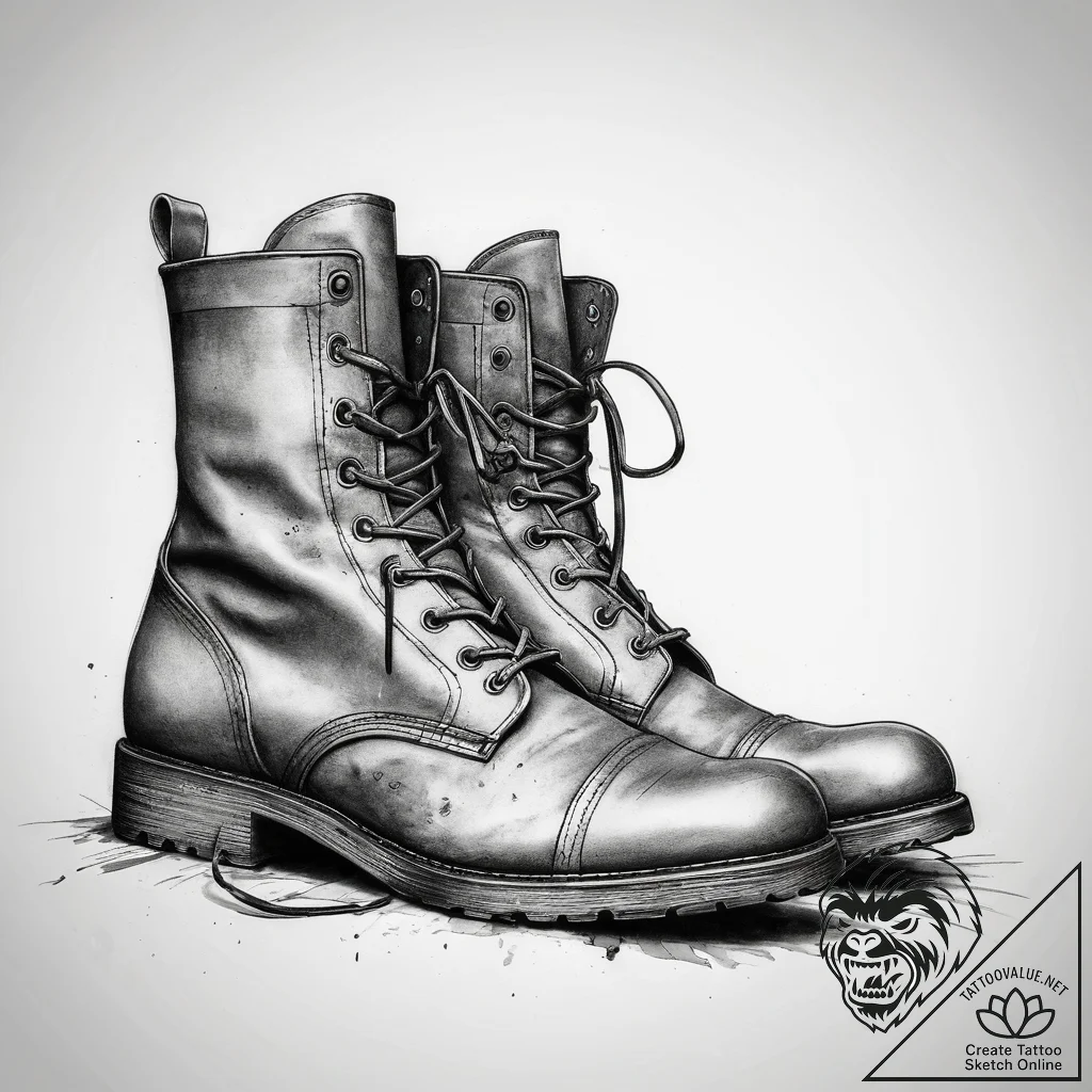 Tattoo design a detailed image of worn combat... - tattoo sketch (№1753741318_0, 28.07.2025 22:21) — tattoovalue.net