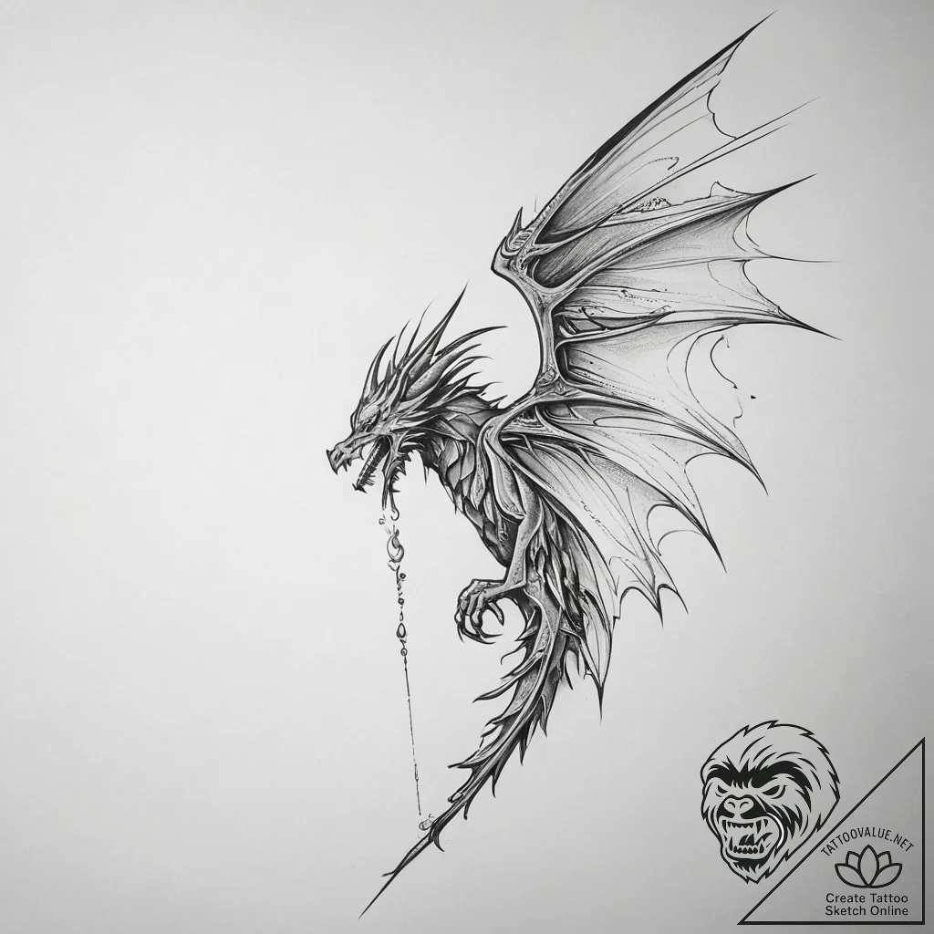 Tattoo sketch a dragon's wing casting a shado... - tattoo sketch (№1753741903_0, 28.07.2025 22:31) — tattoovalue.net