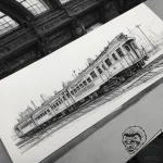 A crowded platform in a grand, old train stat… – tattoo sketch (№1753742488_0, 28.07.2025 22:41) — tattoovalue.net