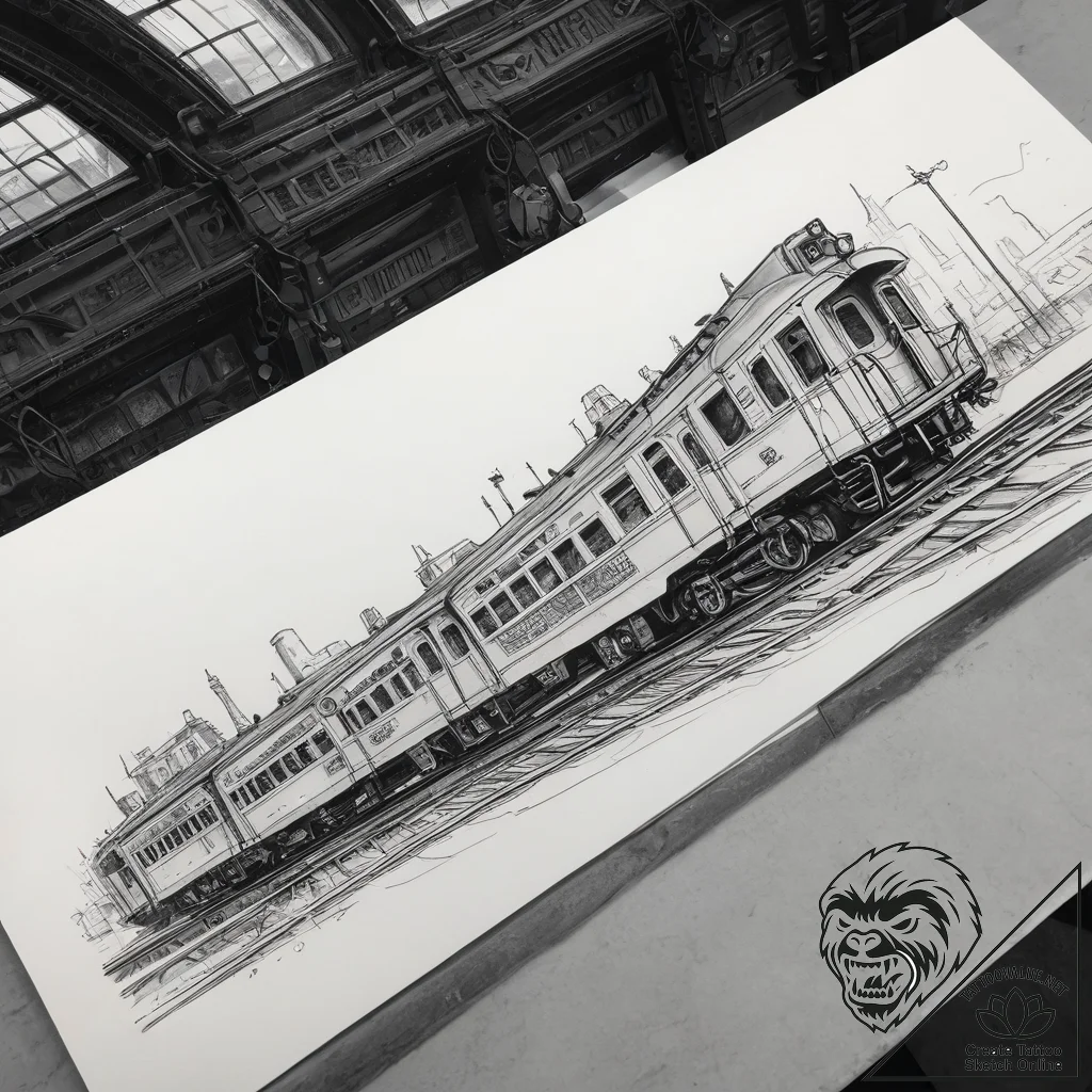 A crowded platform in a grand, old train stat... - tattoo sketch (№1753742488_0, 28.07.2025 22:41) — tattoovalue.net