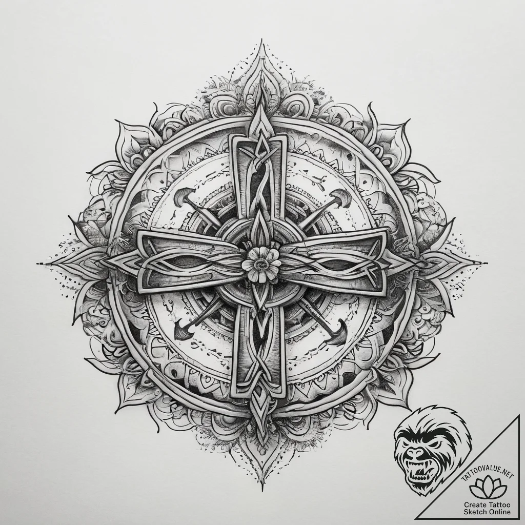 Tattoo design a minimalist cross or star of l... - tattoo sketch (№1753742683_0, 28.07.2025 22:44) — tattoovalue.net