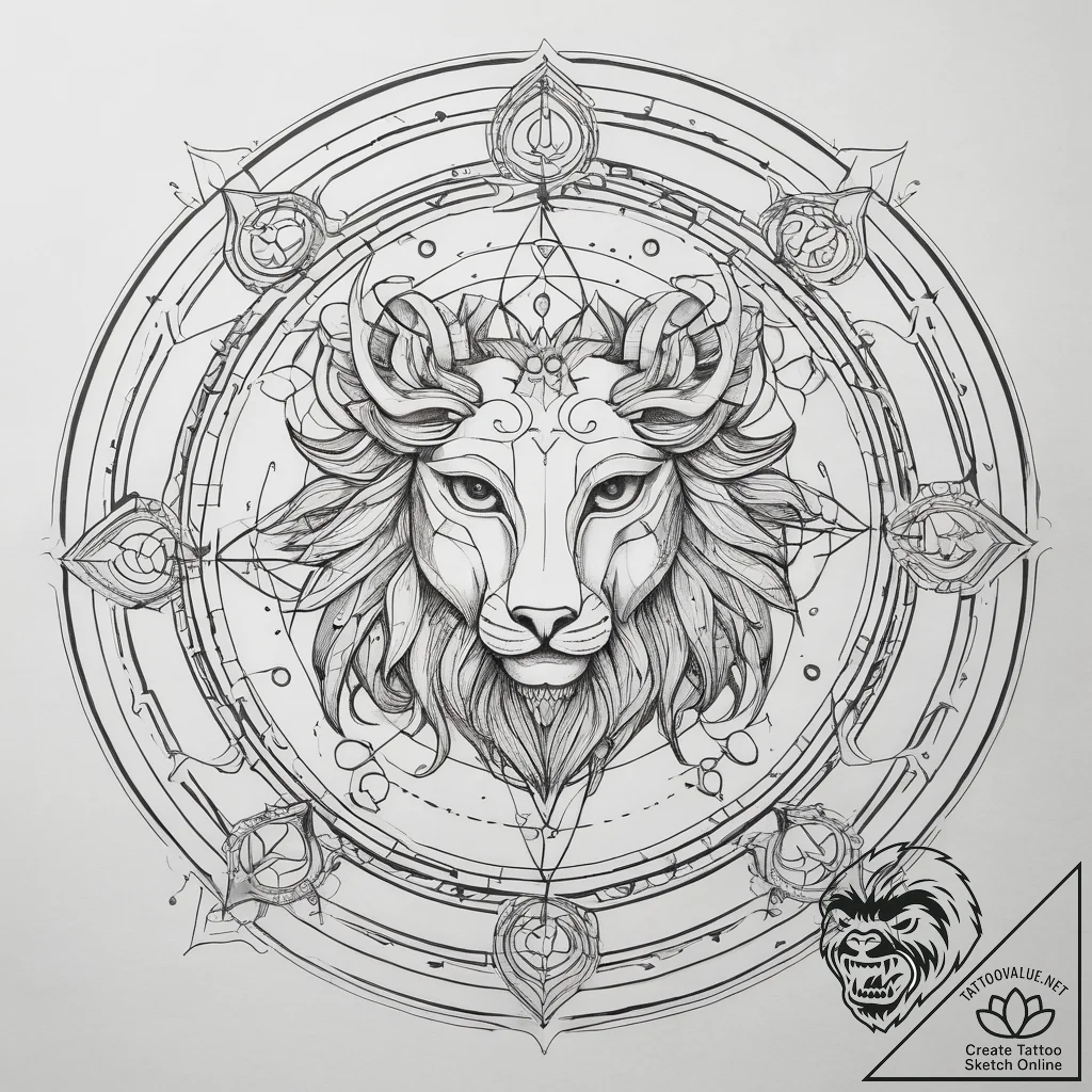 Tattoo design the zodiac symbol surrounded by... - tattoo sketch (№1753743274_0, 28.07.2025 22:54) — tattoovalue.net