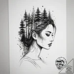 A human silhouette filled with a forest, tatt… – tattoo sketch (№1753743675_0, 28.07.2025 23:01) — tattoovalue.net