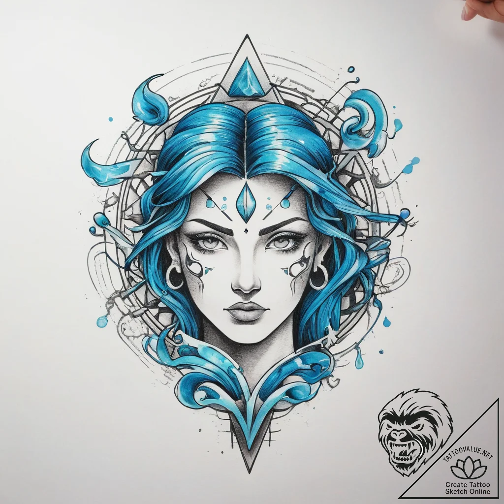 Tattoo sketch aquarius's water-bearer, with u... - tattoo sketch (№1753744257_0, 28.07.2025 23:10) — tattoovalue.net