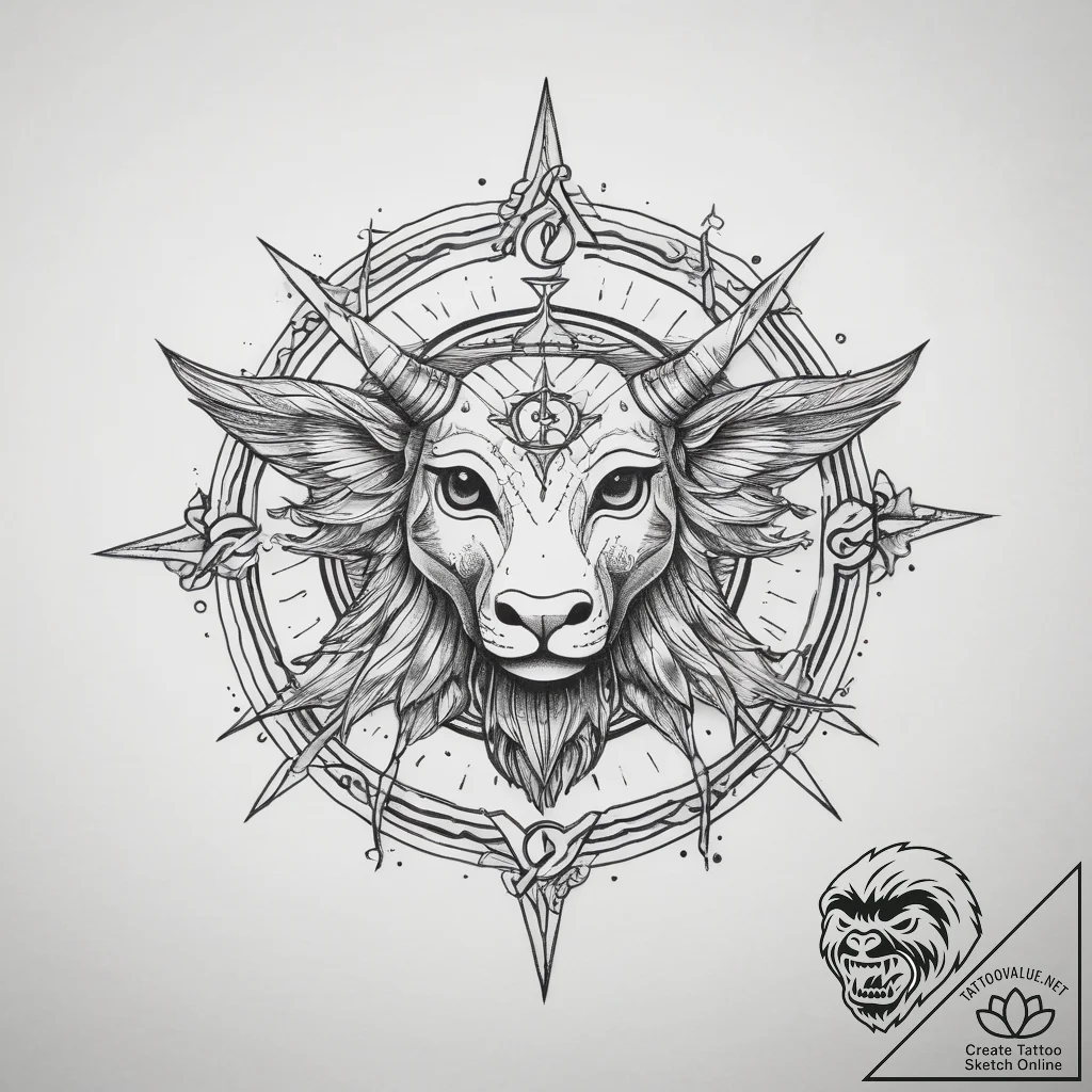 Tattoo sketch a zodiac symbol with a tiny, gl... - tattoo sketch (№1753744452_0, 28.07.2025 23:14) — tattoovalue.net