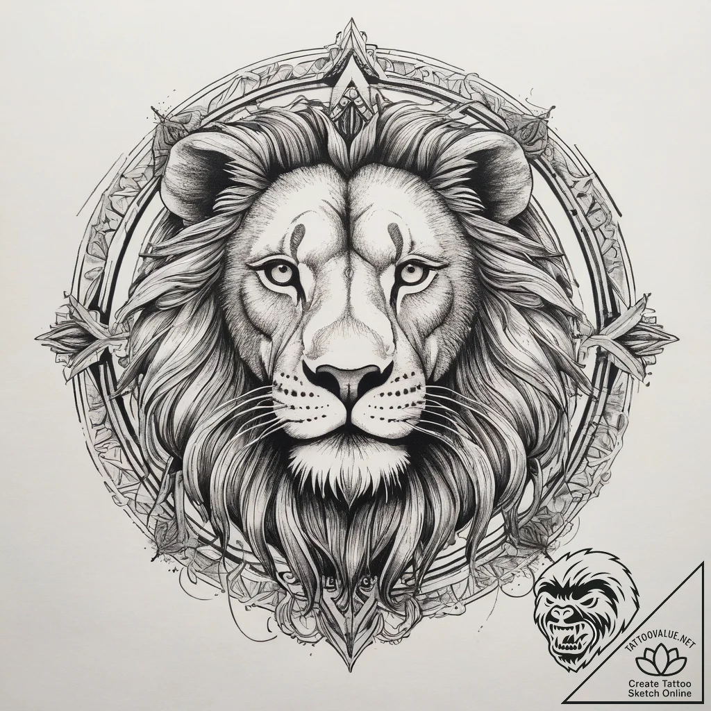 Tattoo sketch a leo lion with the "strength"... - tattoo sketch (№1753744843_0, 28.07.2025 23:20) — tattoovalue.net