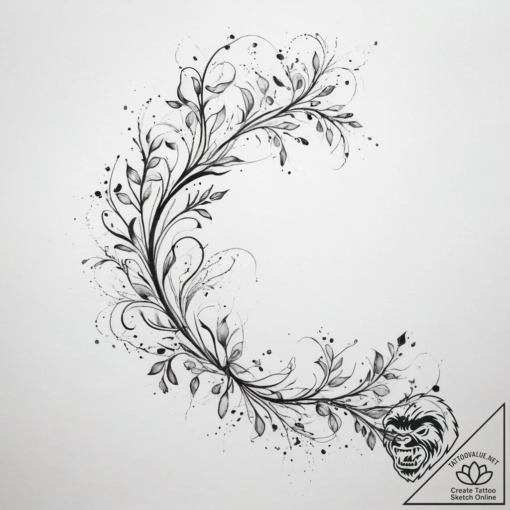 Tattoo design a flowing vine with small leave... - tattoo sketch (№1753745248_0, 28.07.2025 23:27) — tattoovalue.net