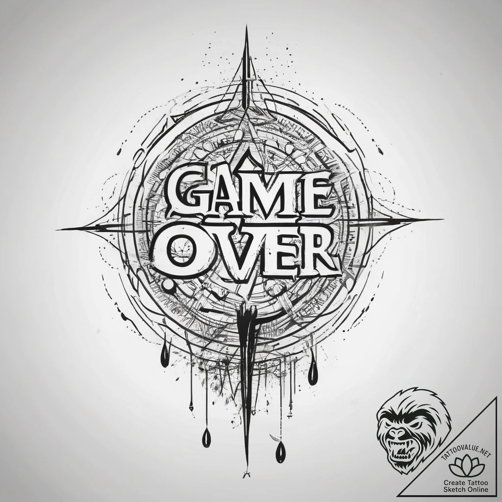 Tattoo design a glowing 'game over' screen me... - tattoo sketch (№1753746430_0, 28.07.2025 23:47) — tattoovalue.net