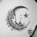 Tattoo sketch a crescent moon on one, a tiny… – tattoo sketch (№1753746624_0, 28.07.2025 23:50) — tattoovalue.net