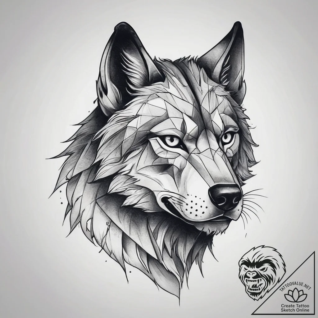 Werewolf, artistic tattoo sketch, on a clean... - tattoo sketch (№1753746820_0, 28.07.2025 23:53) — tattoovalue.net
