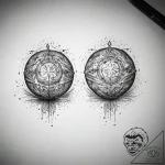 Tattoo design a glowing orb split into two ha… – tattoo sketch (№1753747603_0, 29.07.2025 00:06) — tattoovalue.net