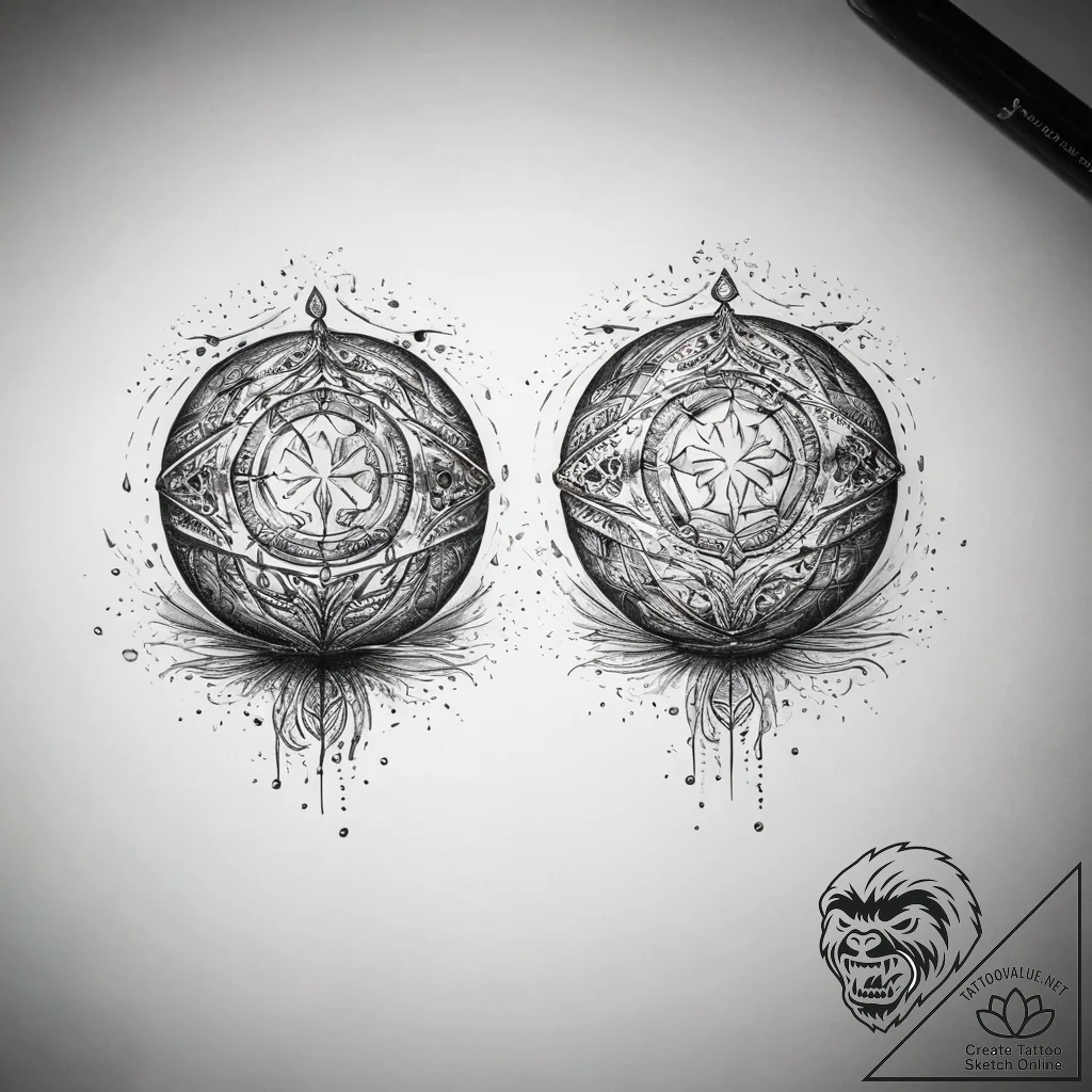 Tattoo design a glowing orb split into two ha... - tattoo sketch (№1753747603_0, 29.07.2025 00:06) — tattoovalue.net