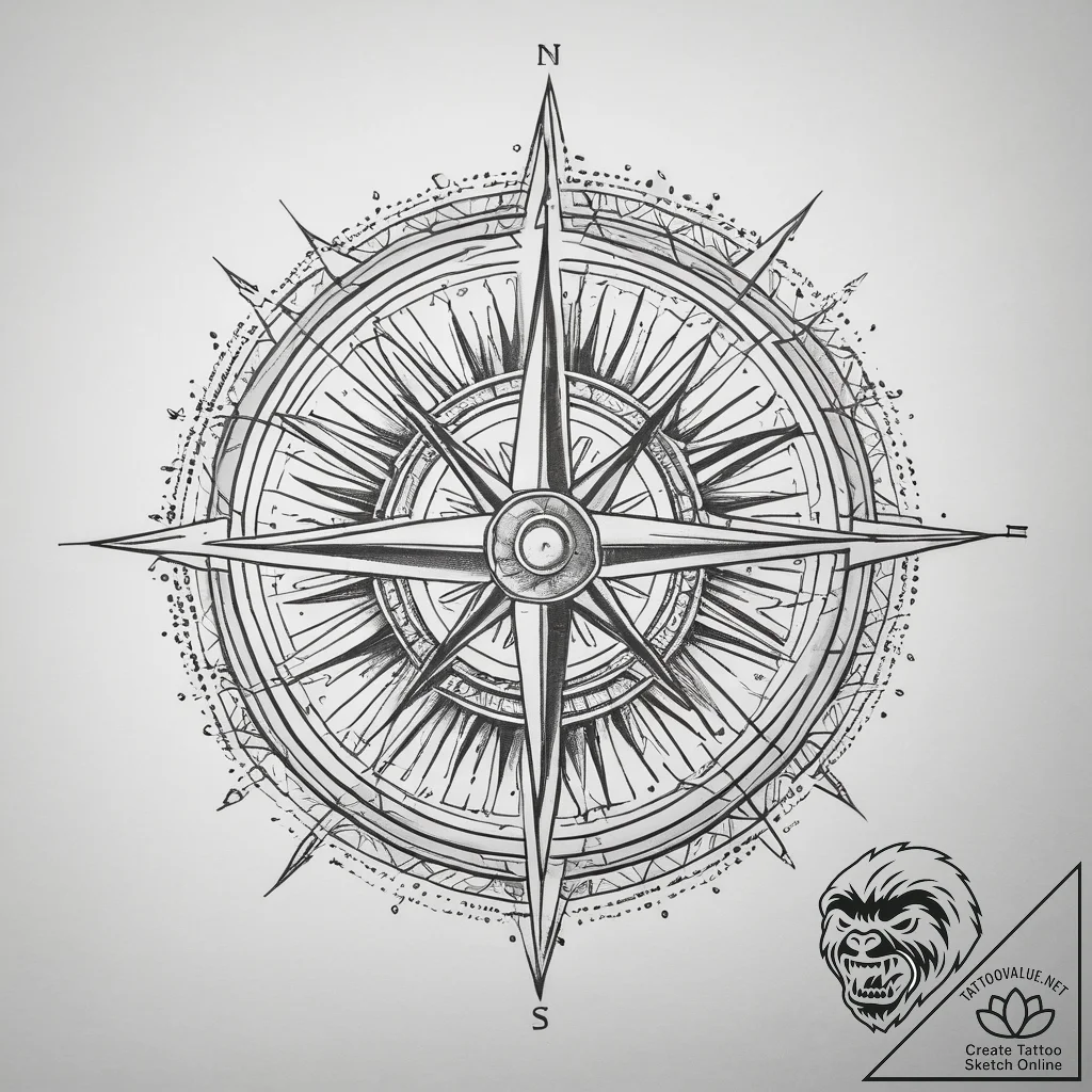 Tattoo design a compass pointing to an abstra... - tattoo sketch (№1753749169_0, 29.07.2025 00:32) — tattoovalue.net