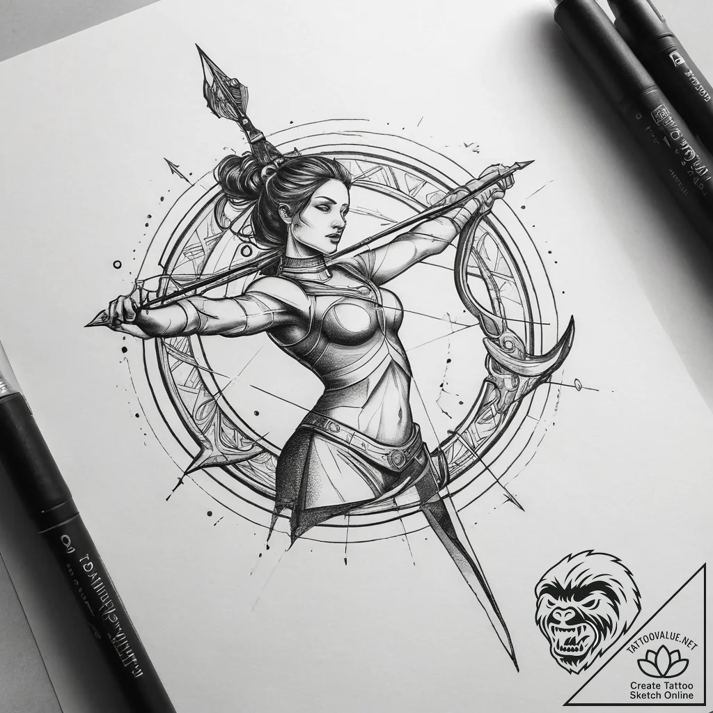 Tattoo sketch a sagittarius archer, with jupi... - tattoo sketch (№1753749949_0, 29.07.2025 00:45) — tattoovalue.net