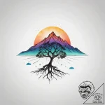 Tattoo design a mountain range with a lone tr… – tattoo sketch (№1753750530_0, 29.07.2025 00:55) — tattoovalue.net