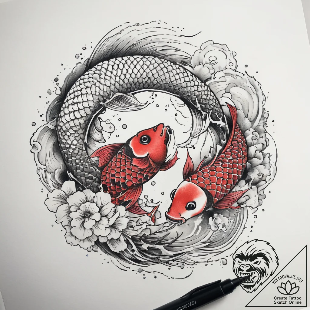 Tattoo design pisces fish, one in dotwork, th... - tattoo sketch (№1753751705_0, 29.07.2025 01:15) — tattoovalue.net