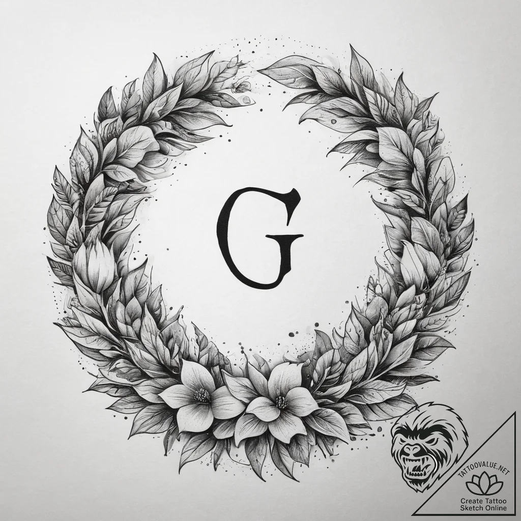 Tattoo design 'gg' surrounded by a winner's w... - tattoo sketch (№1753752878_0, 29.07.2025 01:34) — tattoovalue.net