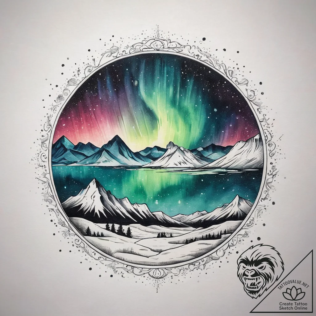 The northern lights (aurora borealis) dancing... - tattoo sketch (№1753753267_0, 29.07.2025 01:41) — tattoovalue.net