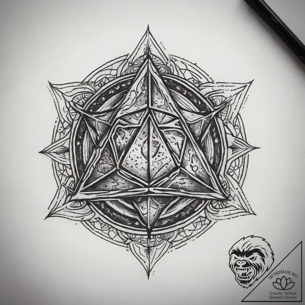 A d20 die from dungeons & dragons, tattoo lin... - tattoo sketch (№1753753463_0, 29.07.2025 01:44) — tattoovalue.net