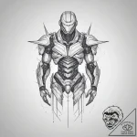 Mech suit, concept art for tattoo, minimalist… – tattoo sketch (№1753754252_0, 29.07.2025 01:57) — tattoovalue.net