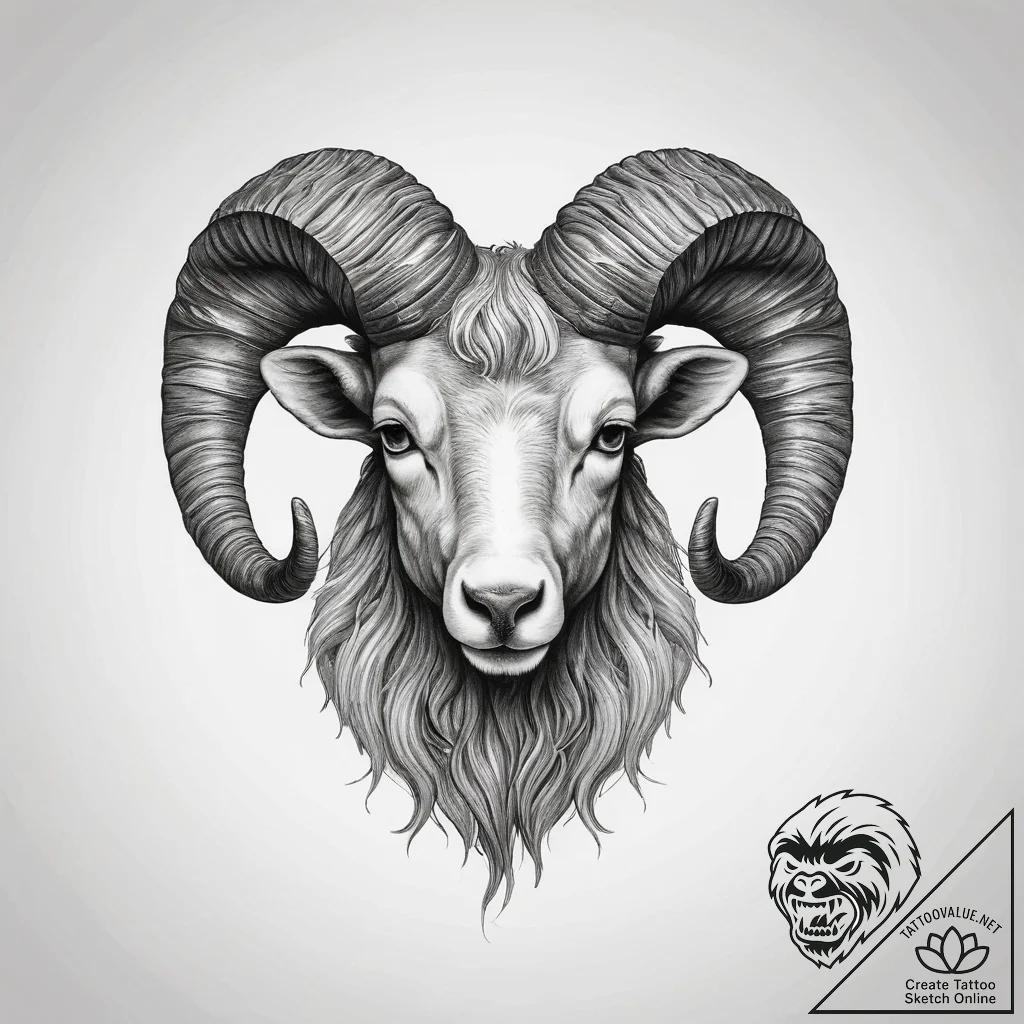 Tattoo sketch a hyperrealistic aries ram's he... - tattoo sketch (№1753754837_0, 29.07.2025 02:07) — tattoovalue.net