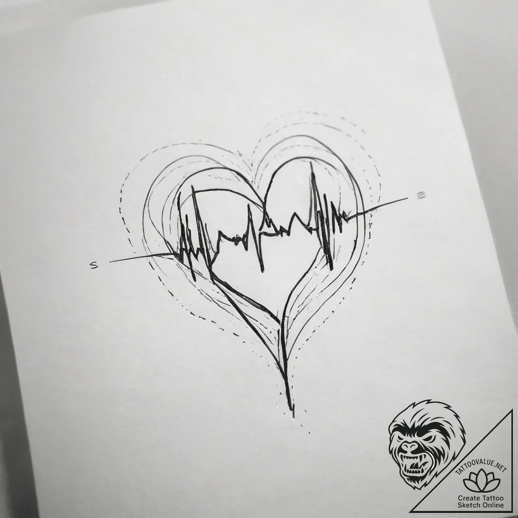 Tattoo design a heart with a subtle "pulse" l... - tattoo sketch (№1753755427_0, 29.07.2025 02:17) — tattoovalue.net