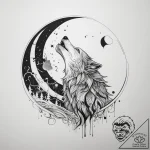 Tattoo sketch: a stylized wolf howling at a l… – tattoo sketch (№1753755814_0, 29.07.2025 02:23) — tattoovalue.net