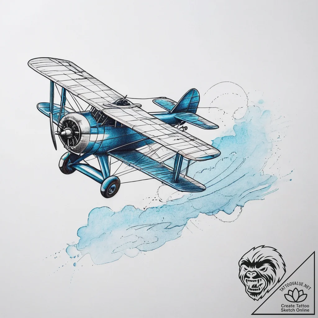 A biplane doing aerobatics against a clear bl... - tattoo sketch (№1753756205_0, 29.07.2025 02:30) — tattoovalue.net