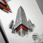 A fish-eye lens view of skyscrapers in a fina… – tattoo sketch (№1753756791_0, 29.07.2025 02:39) — tattoovalue.net