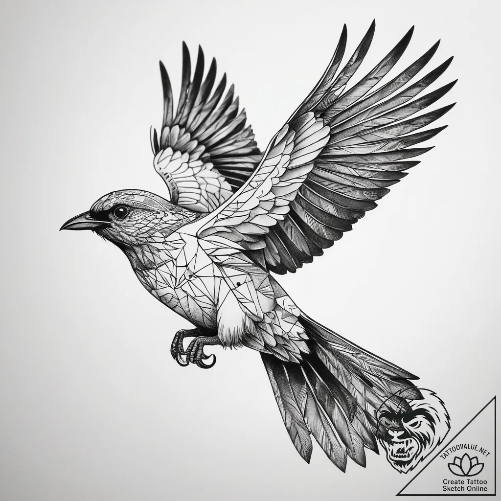 Tattoo design a geometric outline of a bird i... - tattoo sketch (№1753757180_0, 29.07.2025 02:46) — tattoovalue.net
