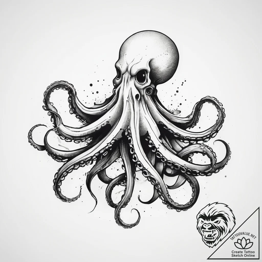 Octopus, tattoo sketch design, black outline... - tattoo sketch (№1753757570_0, 29.07.2025 02:52) — tattoovalue.net