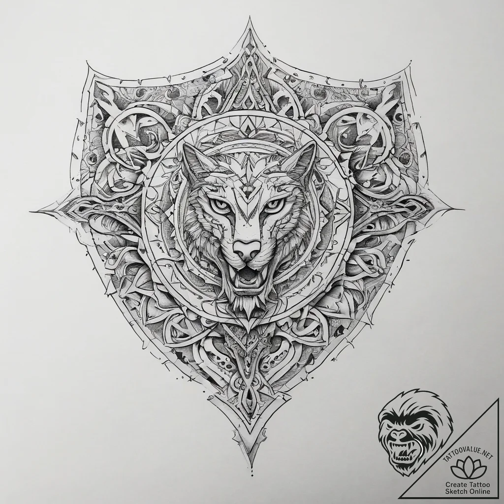 Tattoo design a stylized shield with a specif... - tattoo sketch (№1753758347_0, 29.07.2025 03:05) — tattoovalue.net