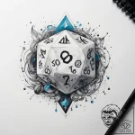Tattoo sketch a stylized d20 dice rolling mid… – tattoo sketch (№1753758933_0, 29.07.2025 03:15) — tattoovalue.net