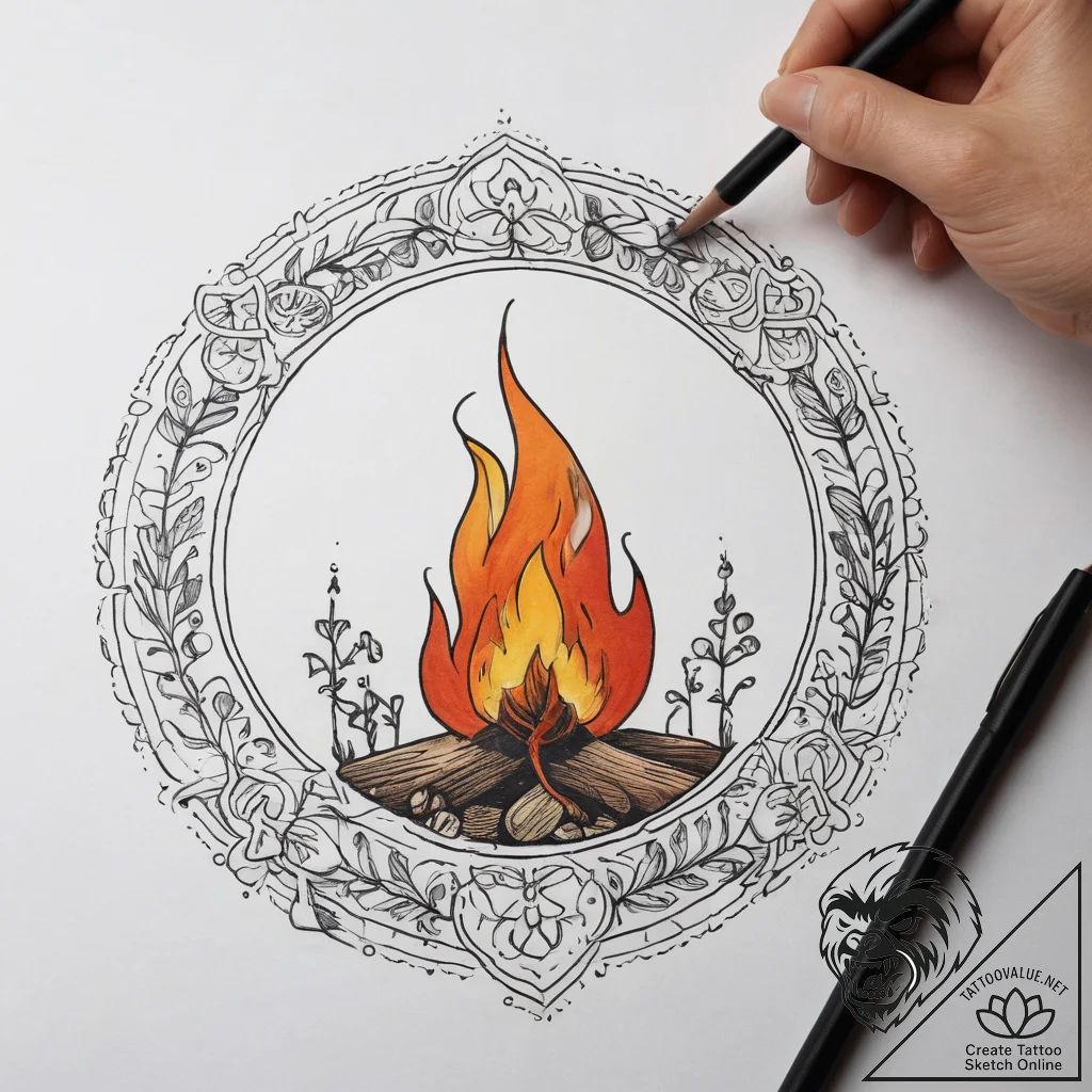 A group of people around a campfire, telling... - tattoo sketch (№1753760699_0, 29.07.2025 03:44) — tattoovalue.net