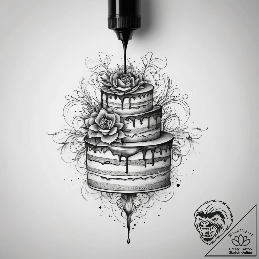 A close-up of the intricate icing on a weddin... - tattoo sketch (№1753760899_0, 29.07.2025 03:48) — tattoovalue.net