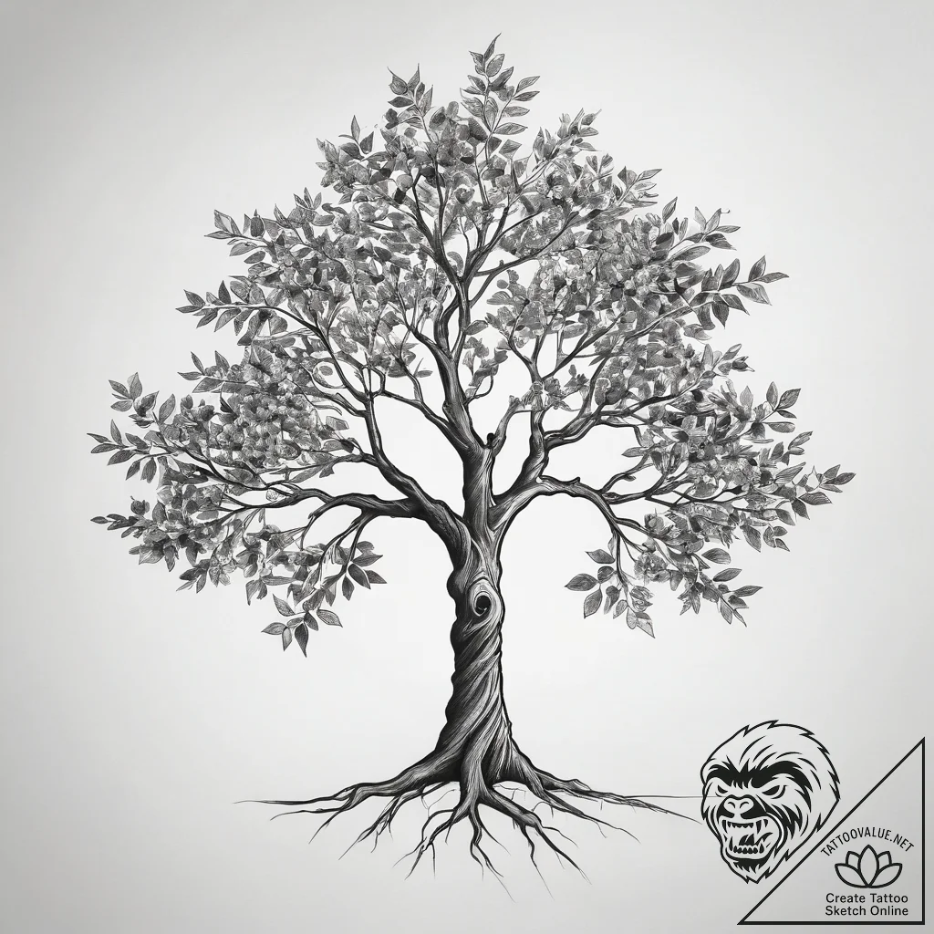 Tattoo sketch a stylized "ironwood" tree, sym... - tattoo sketch (№1753761290_0, 29.07.2025 03:54) — tattoovalue.net