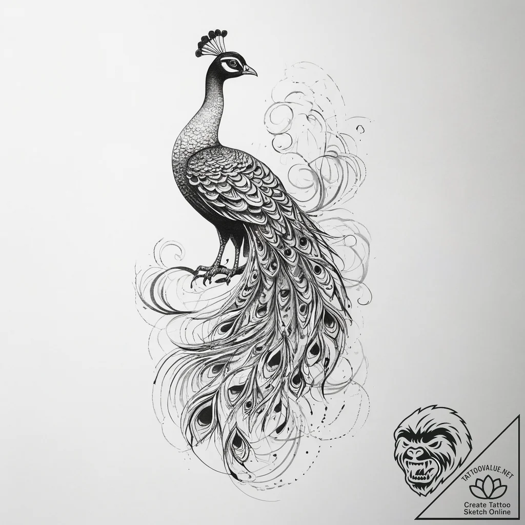 Peacock - tattoo sketch (№1753762664_0, 29.07.2025 04:17) — tattoovalue.net