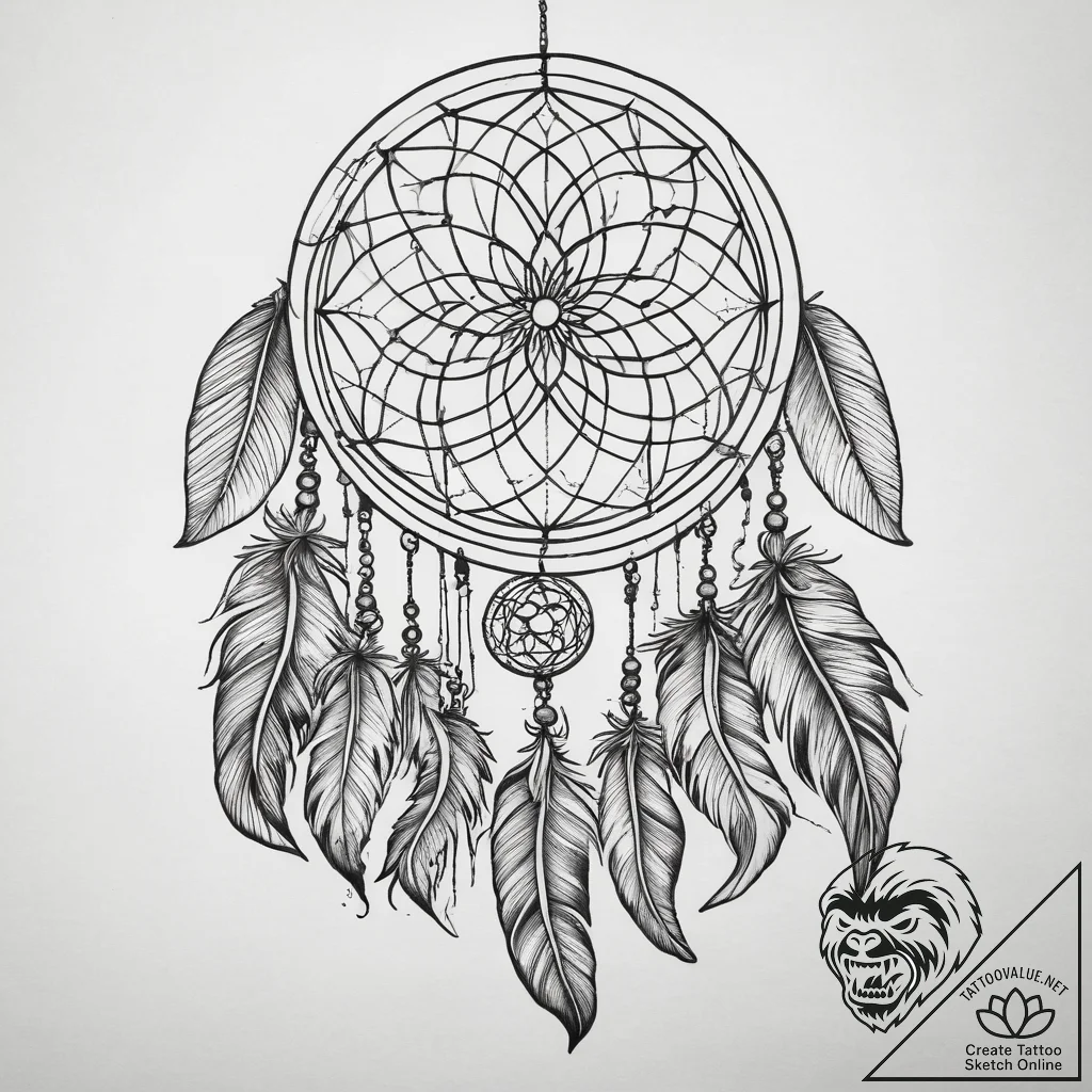 Dreamcatcher, tattoo flash sheet design, bold... - tattoo sketch (№1753763051_0, 29.07.2025 04:24) — tattoovalue.net