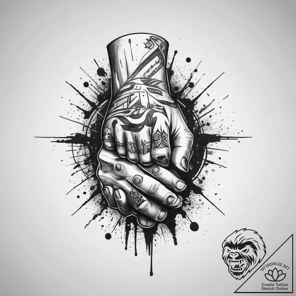 Tattoo design a stylized handshake between tw... - tattoo sketch (№1753763248_0, 29.07.2025 04:27) — tattoovalue.net