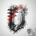 Tattoo design a misty, dreamlike pathway thro… – tattoo sketch (№1753763447_0, 29.07.2025 04:30) — tattoovalue.net