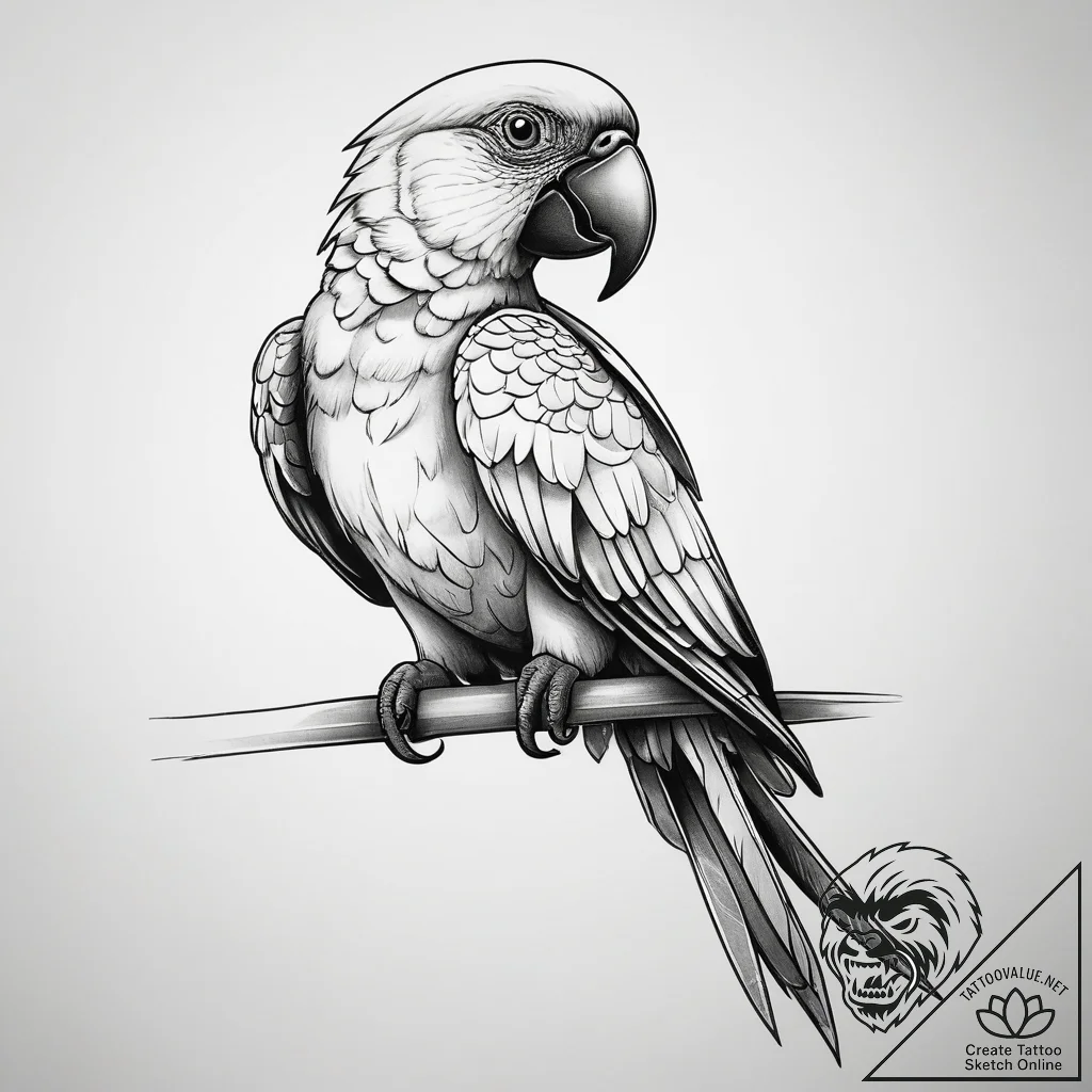 Parrot, concept art for tattoo, black and gre... - tattoo sketch (№1753764224_0, 29.07.2025 04:43) — tattoovalue.net